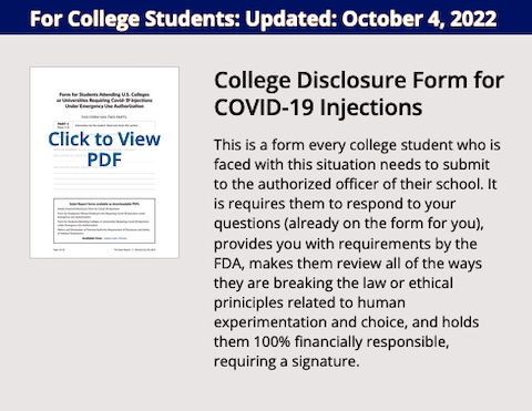 College Disclosure Form for COVID-19 Injections